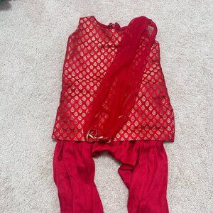 Gorgeous Red & Gold Indian Traditional Outfit for 18-24 Months